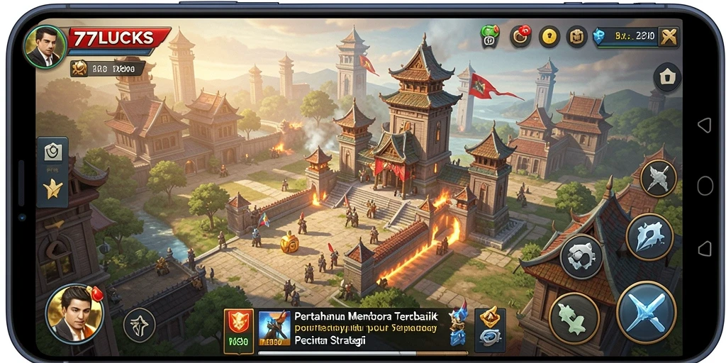 Tampilan gameplay 77LUCKS yang menegangkan dan penuh strategi Tower Defense.