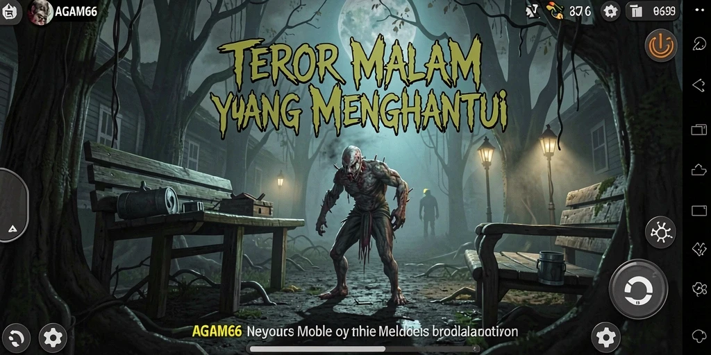 Screenshot gameplay yang menggambarkan suasana Horror yang mencekam dalam AGAM66.