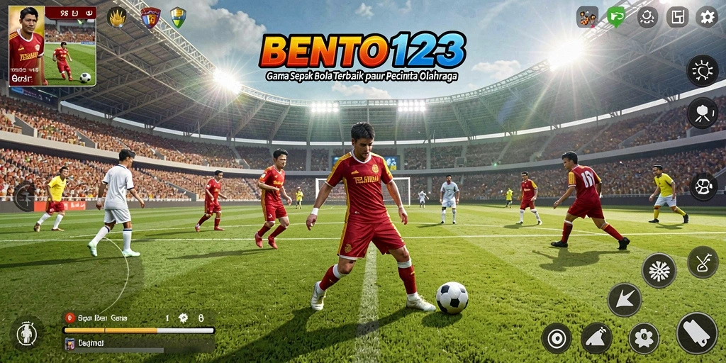 Tampilan gameplay seru dalam BENTO123 dengan aksi sepak bola yang mendebarkan.