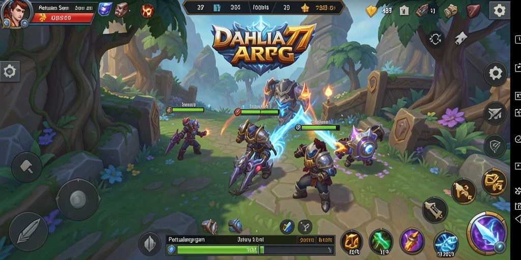 Tangkapan layar gameplay <strong>DAHLIA77</strong> yang menunjukkan pertarungan epik di dunia ARPG.