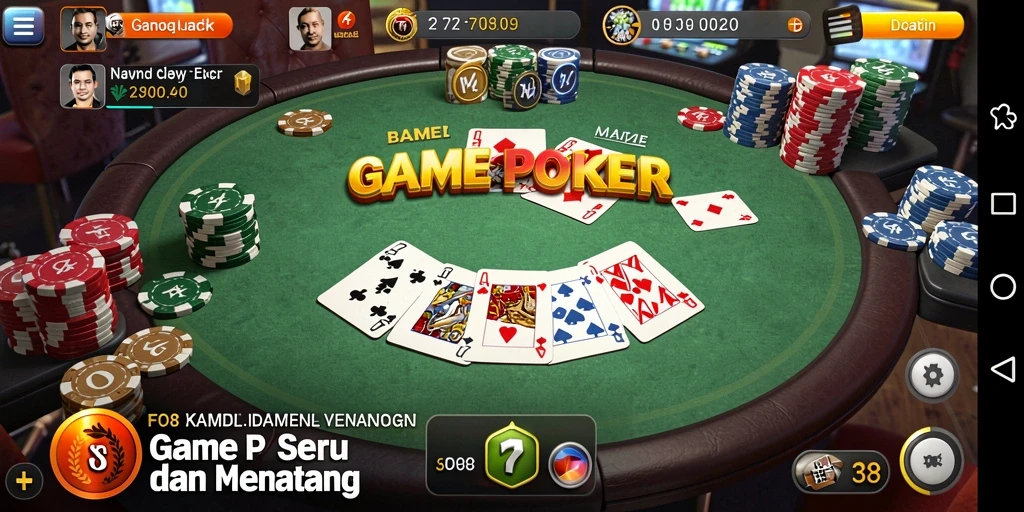 Screenshot gameplay FO8 menampilkan suasana Poker yang seru.