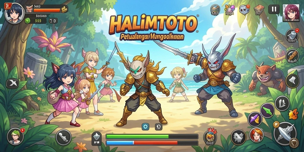 Screenshot gameplay HALIMTOTO menampilkan karakter anime beraksi.