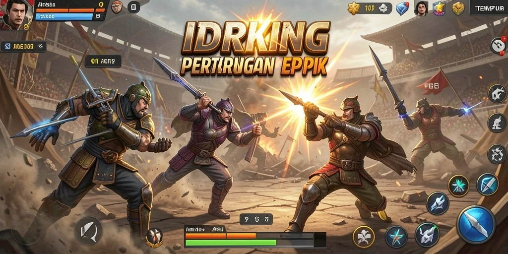 Tangkapan layar utama dari gameplay <strong>IDRKING</strong> menampilkan aksi pertarungan yang mengesankan.