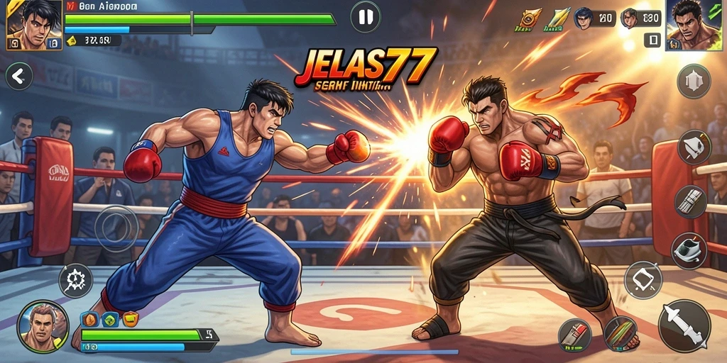 Tampilan gameplay JELAS777 dengan pertarungan yang seru.
