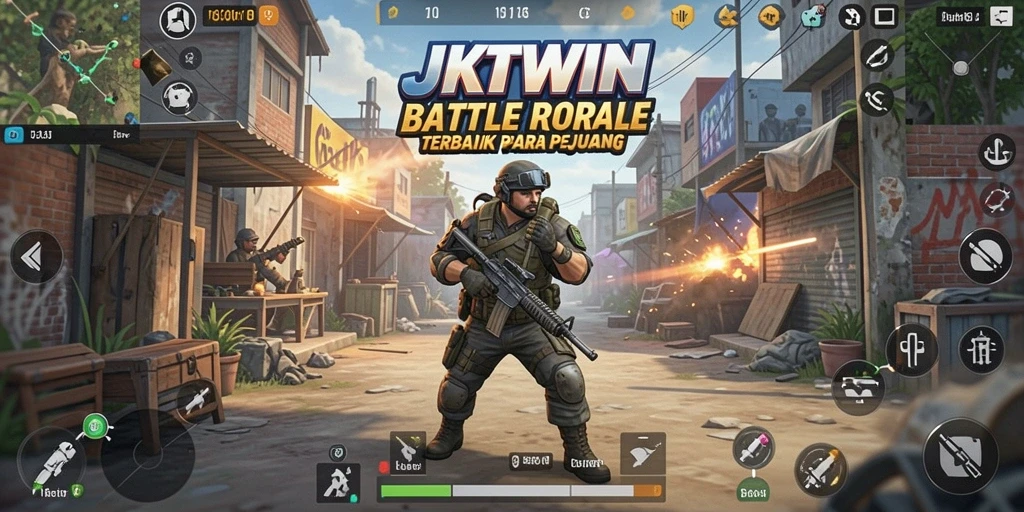 Screenshot JKTWIN menampilkan pertarungan intens dalam mode Battle Royale.