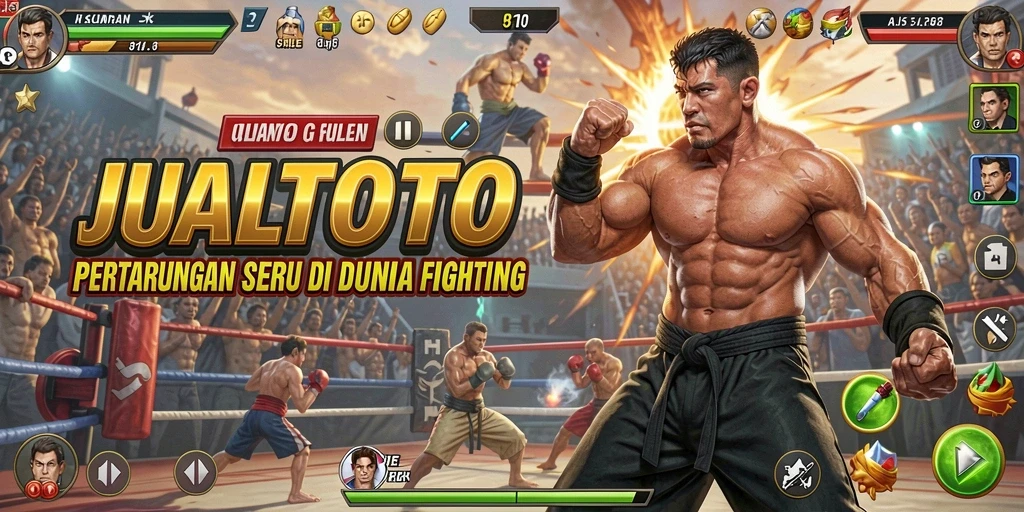 Tampilan screenshot JUALTOTO menampilkan karakter dalam aksi pertarungan yang mendebarkan.