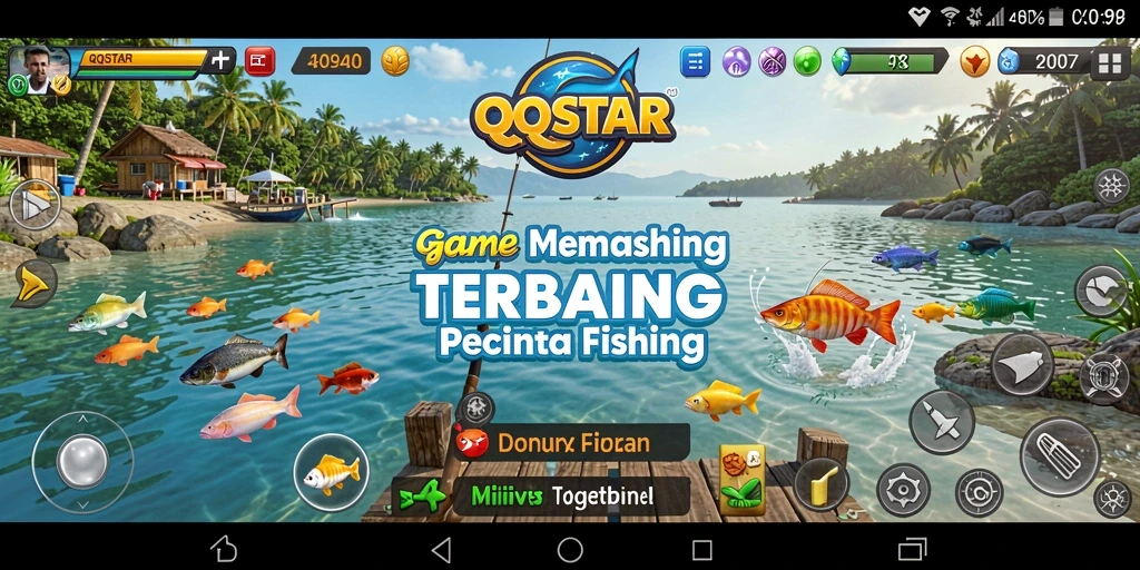 Screenshot QQSTAR menampilkan aksi seru memancing ikan.