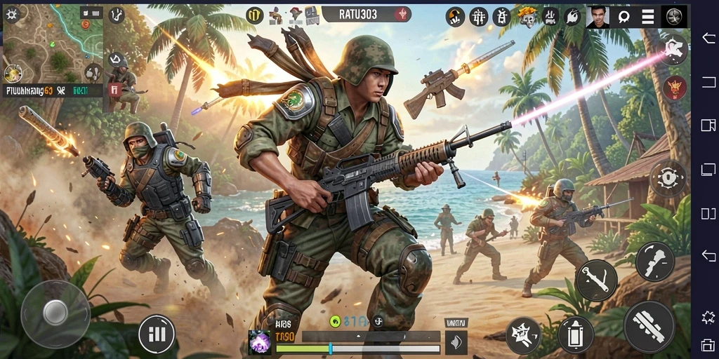 Screenshot gameplay RATU303 dengan aksi bertempur menegangkan.